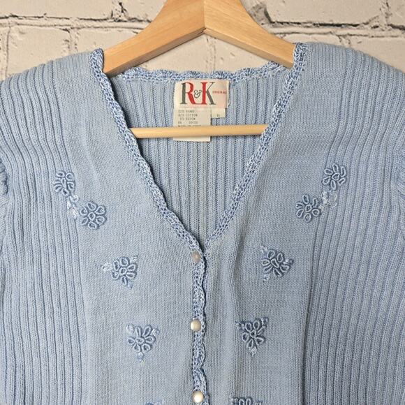 Vintage RK Originals Ramie Cotton Blue Short Sleeve Small Button Cardigan Size 6 - Picture 3 of 10